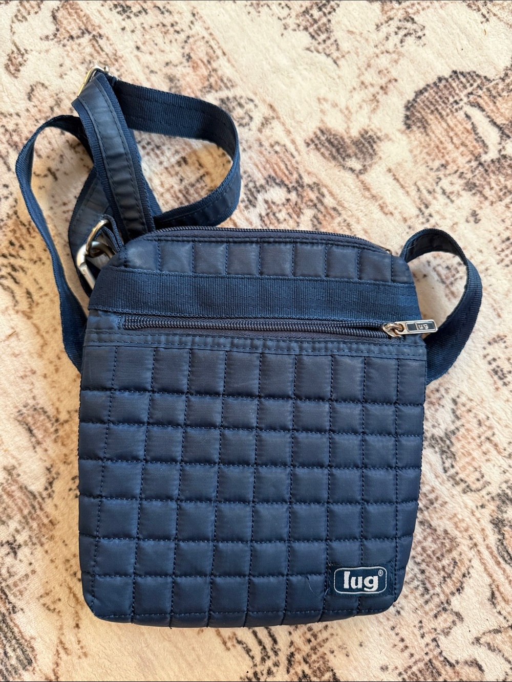 LUG Quilted Navy Messenger Crossbody Bag